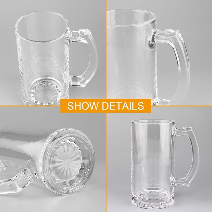 QAPPDA Beer Mugs Set,Glass Mugs With Handle 16oz,Large Beer Glasses For Freezer,Beer Cups Drinking Glasses 500ml,Pub Drinking Mugs Stein Water Cups For Bar,Alcohol,Beverages Set of 8 KTZB02…