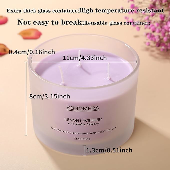 Scented Candle for Home, Lemon Lavender Essential Oils Fragrant, Soy Wax 12.4oz Large Capacity,3-Wick 70 Hours Burn,for Festival Luxury Gift,Sleep Relaxation Ambience