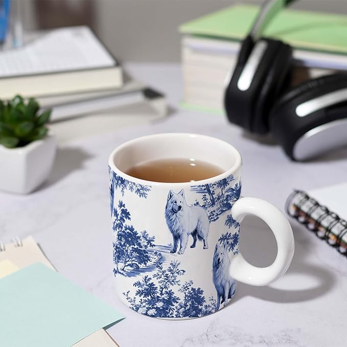 Samoyed Blue French Toile Mug, Samoyeds Lover Gifts for Women, Blue Chinoiserie Toile Coffee Cup for Samoyed Mom, Dog Lovers Tea Coffee Mug Birthday Gifts for Dog Owners, 11oz