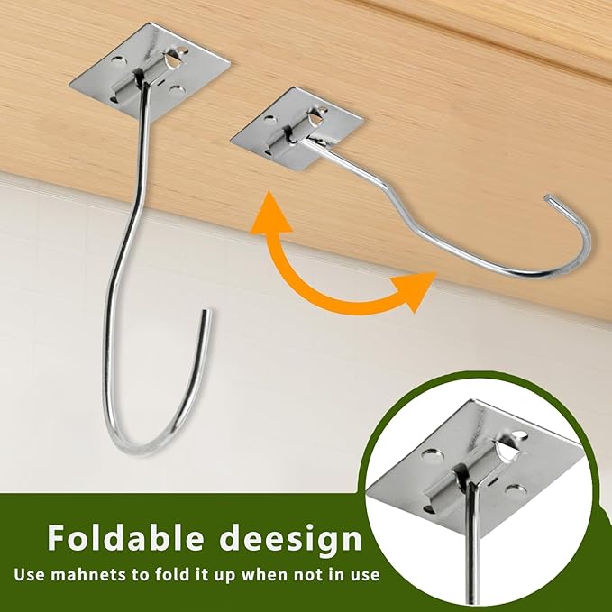 Self-Adhesive Banana Hooks, Foldable Magnetic Hanger Under Cabinet, Sturdy Metal Banana Holder for Kitchen, Space-Saving Design to Keep Bananas Fresh 1 Pieces Silver