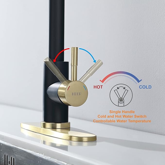 Keer Matte Black Single Handle Pull Down Kitchen Faucet with Soap Dispenser, 3 Modes Sprayer, Easy Assembly, Single Handle High Arc Stainless Steel Faucet