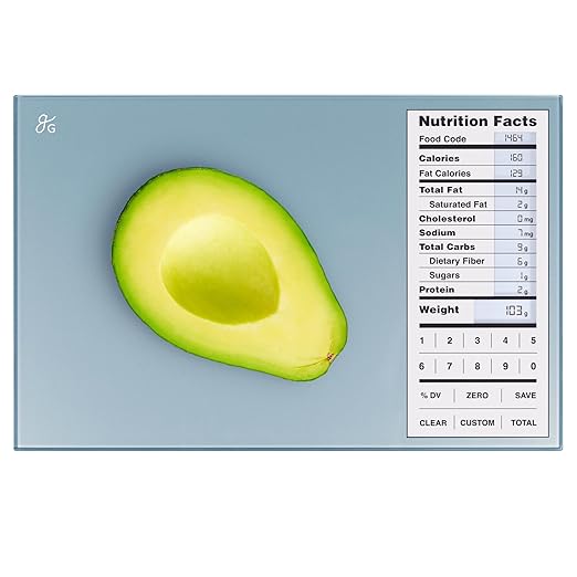 Greater Goods Digital Nutrition Scale – Accurate Macro and Calorie Tracking for Meal Prep, Weight Loss, and Healthy Eating | 2,000 Built-in Foods, Intuitive Nutrition Label Display, 11lb Cap, Blue