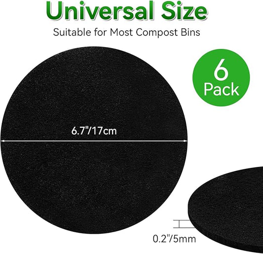 12 Pack Charcoal Filters for Compost Bucket, 6.7 Inch Compost Filters for Countertop Bin, Activated Carbon Replacement Filters for Kitchen Compost Bins, Home Bucket Compost Bin Refill, Round (12)