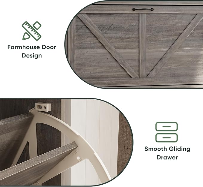 Shoe Cabinet, Shoe Storage Cabinet for Entryway with 2 Flip Drawers, Narrow Farmhouse Shoe Organizer Cabinet, Slim Shoe Rack Cabinet, Gery