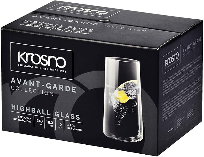 Krosno Glasses Set | 6x Tall Water Juice Drinking Glasses 18.3 oz + 6x Water Juice Drinking Glasses 12.9 oz | Avant-Garde Collection | Crystal Glass | Dishwasher Safe