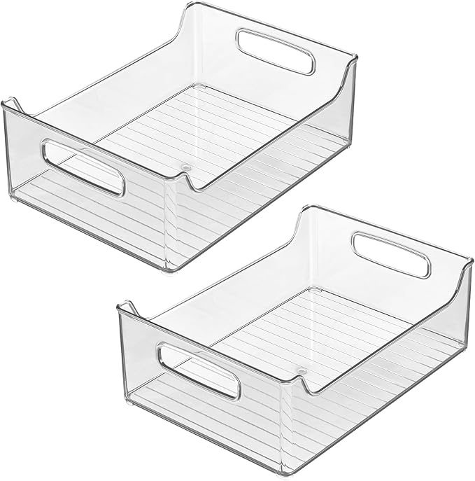 InterDesign iDesign Plastic Stackable Pantry Bin - Storage Bin with Handles for Cabinets or Fridge - Set of 2 - Clear