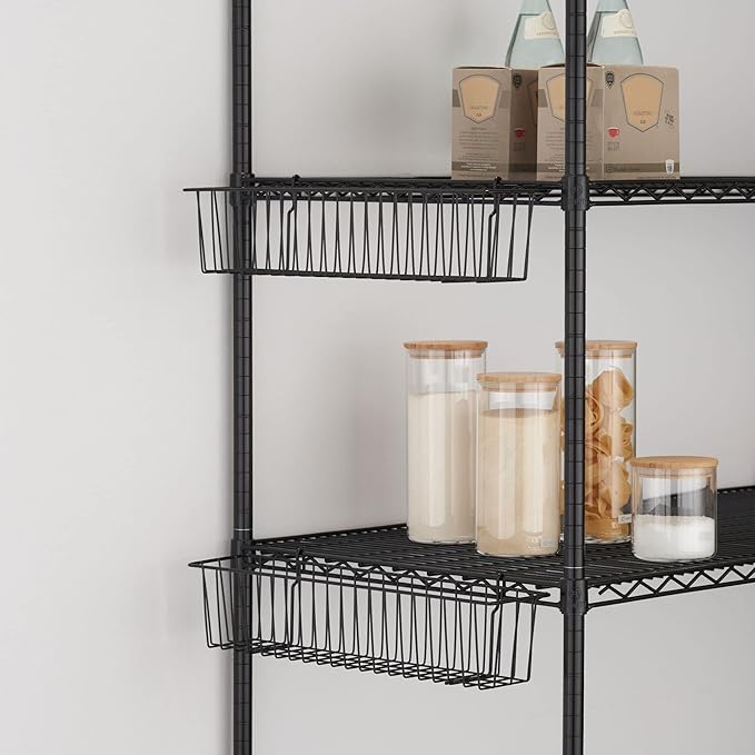 TRINITY 21-Inch Metal Hanging Basket to Use With Shelf Units and Storage Racks for Garage, Kitchen, and Closet Organization, NSF Certified, 20 Pound Capacity, Black, 2-Pack