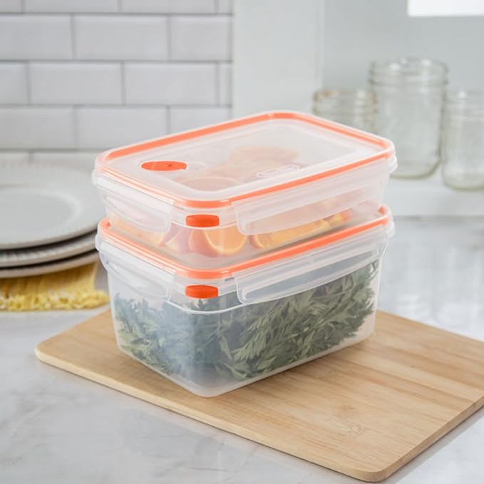 Sterilite Ultra-Seal 5.8 Cup Rectangle, Airtight Food Storage Container, Latching Lid, Microwave and Dishwasher Safe, Clear With Orange Gasket, 6-Pack