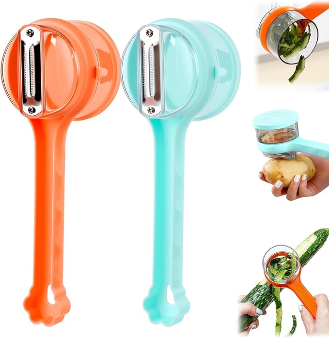 2026 New Kitchen Special Fruit Peeler with Box Storage,Stainless steel double sided storage peele with Catcher Peeler with Storage Bucket,Apple Peeler, Carrot Peeler, Orange Peeler (green + orange)