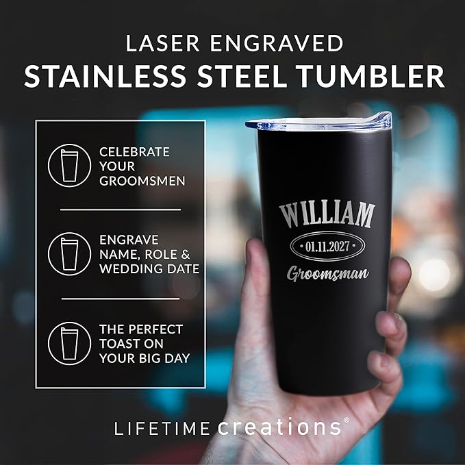 Lifetime Creations Engraved Personalized Groomsman Tumbler (Matte Black) 20 oz - Engraved Groomsman Stainless Steel Tumbler Coffee Travel Mug