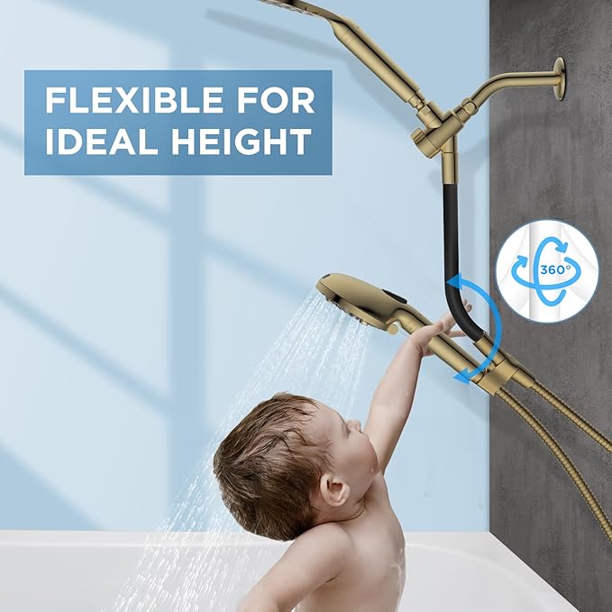 MakeFit Dual Filtered Rain Shower Head Combo, High Pressure Handheld Shower Head with Adjustable Bar - Rainfall Shower Head And Showerhead with Filter for Hard Water - Removes Chlorine(Gold)