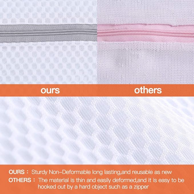 Kimmama Laundry Mesh Wash Bags, Lingerie Bags for Washing Delicates, Mesh Laundry Bags for Washing Machine, White Net, Grey Zipper, 2XL & 2L