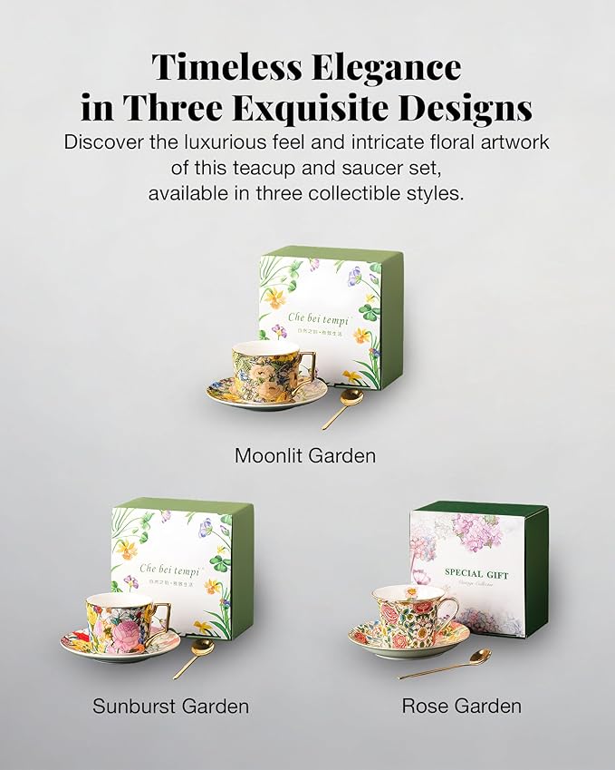 Exquisite Bone China Tea Cups and Saucer Set – Elegant Porcelain Tea Cups, Beautifully Detailed for Tea Lovers, Gift-Ready for Christmas, Hostess, Holiday Gift & Fall Decor