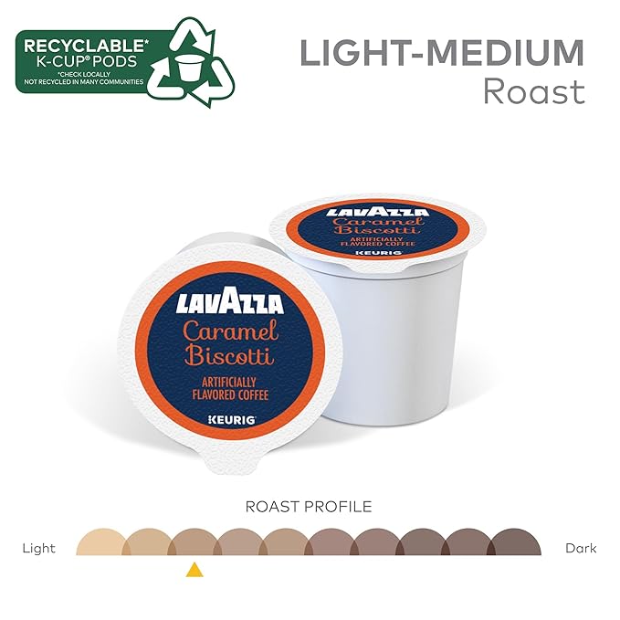 Lavazza Caramel Biscotti Coffee, Single Serve Keurig K-Cup Pods, Flavored Coffee, 88-Count Box (4 Packs of 22)
