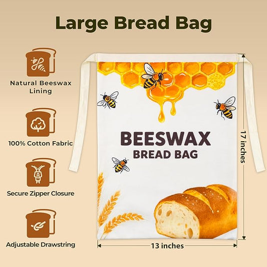 OHIYO Beeswax Bread Bags for Homemade, Reusable Natural Beeswax Sourdough Bread Bags Freshness Keeper for Homemade, Bakery Essentials (2 Pack)