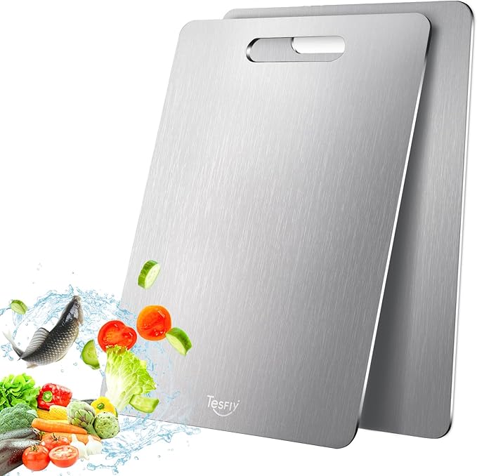 2 Pack Titanium Cutting Board - 100% Pure Titanium Cutting Boards For Kitche,Easy to clean, Double-sided food-grade Cutting Board For Meats, Fruits And Vegetables (18 * 12)