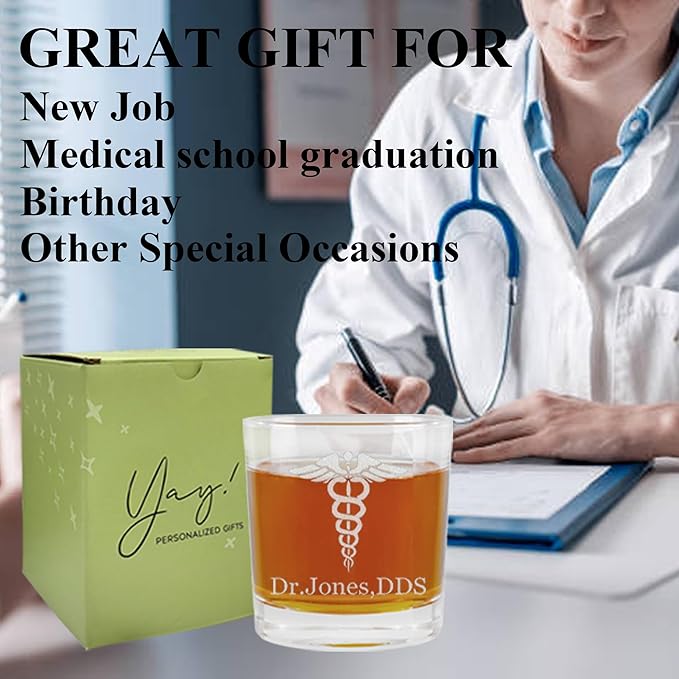 Custom Engraved Whiskey Glass - Personalized Gifts for Eye Doctors, Graduation Gift for Dental Student, Birthday Appreciation Gift for Best Ophthalmologist (Whiskey, Eye Doctor)