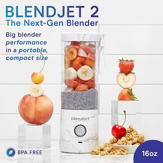 BlendJet 2 Portable Blender for Smoothies & Shakes - BlendJet Cordless Personal & Small Blender, USB-C Rechargeable & Self Cleaning - (White Marble, 16 oz.)