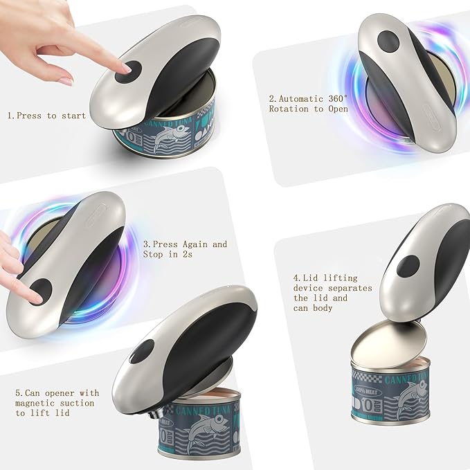 Electric Can Opener, One Touch Auto Operation, Magnetic Lid Holder & Smooth Edge Cutting, Rechargeable Can Opener Electric Fits Most Can Sizes, One-Touch Automatic Can Openers for Seniors