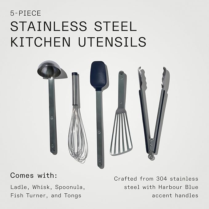 Made In Cookware - Stainless Steel Kitchen Utensil 5-piece Set - Ladle, Tongs, Whisk, Spoonula, Fish Turner