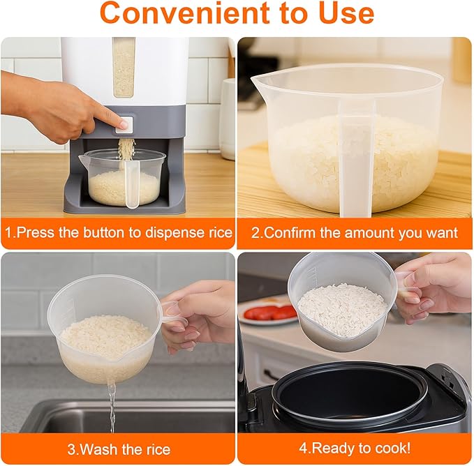 Mity rain Rice Dispenser 20-25 Lbs with Moisture Absorbing Clay, Rice Storage Container with Measuring Cup, Cereal Containers Storage Airtight for Kitchen Pantry Organization