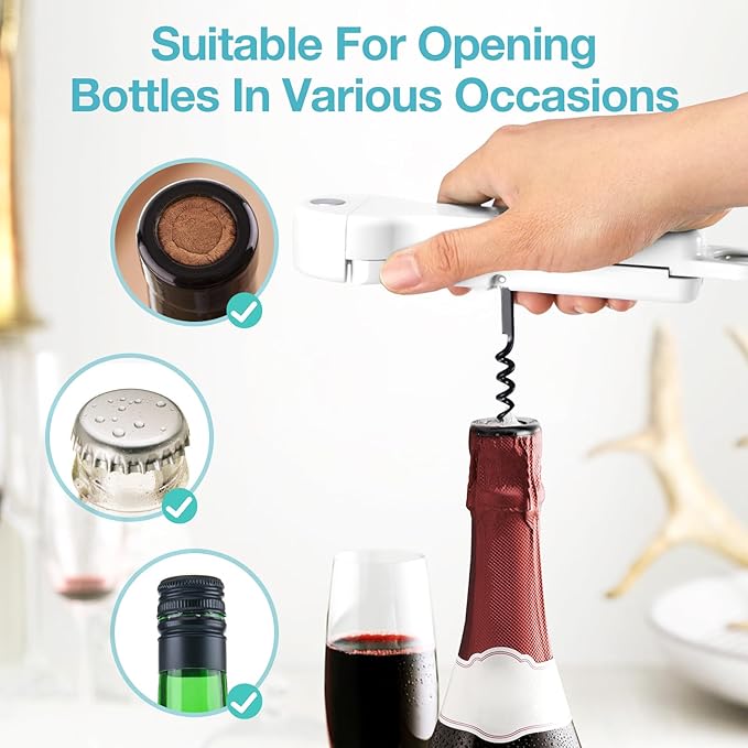 Jar Opener Bottle Opener and Lid Opener for Seniors with Arthritis, Weak Hands, Multi 7 in 1 Retractable Magnetic Can Opener, Original Kitchen Wine Opener Gadgets (White)