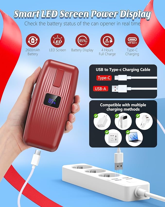 HuiJuKeJi Automatic Electric Can Opener, One-Touch Rechargeable LED Can Opener Electric for Smooth Edge Safe Opening, Fits All Cans, Hands-Free Operation, Ideal for Seniors Arthritis Kitchen Gadget