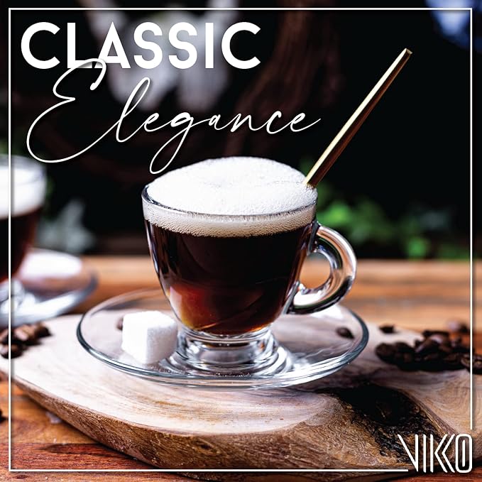 Vikko Espresso Cups, 3.25 Ounce Small Coffee Mugs with Saucer, Set of 4 Clear Glass Coffee Mug, Durable Dishwasher Safe Glass Cups for Coffee or Tea
