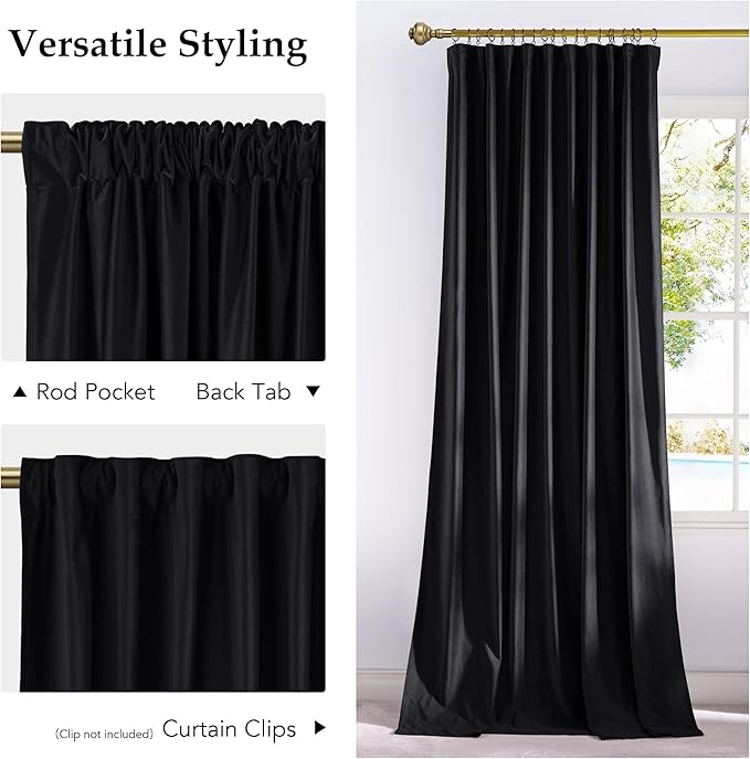 NICETOWN Black Gothic Home Decor Velvet Curtains 108" Length 2 Panels, Privacy Protection Drapes for Bedroom and Living Room Back Tab Rod Pocket with Pleat Tape Window Treatments, 52" Wide Each Panel
