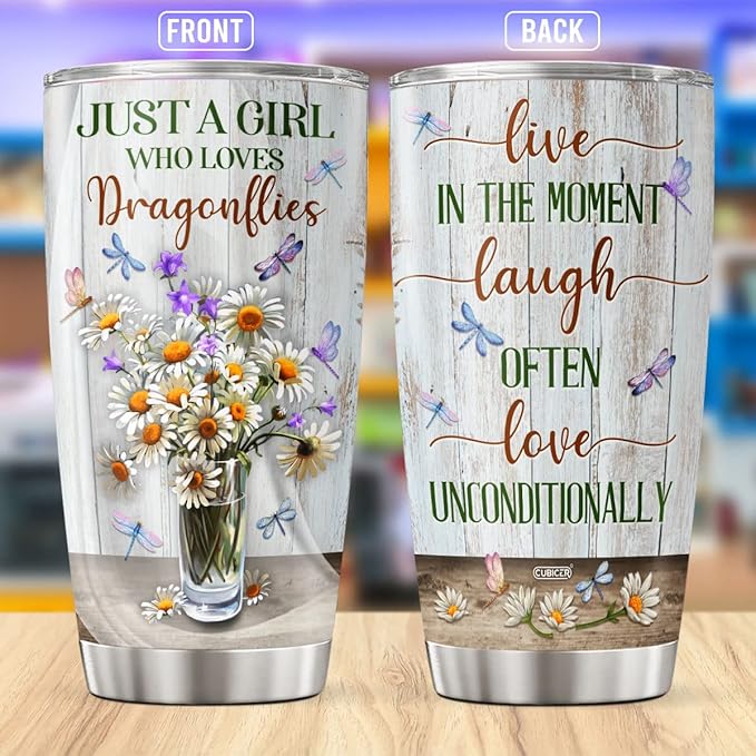 CUBICER Dragonfly Travel Coffee Tumblers Insulated Mug Jewelry Cup Wine Drinking Glasses 20 Oz Double Wall Stainless Steel Tumbler Gifts For Women Birthday Travel Home Decorations