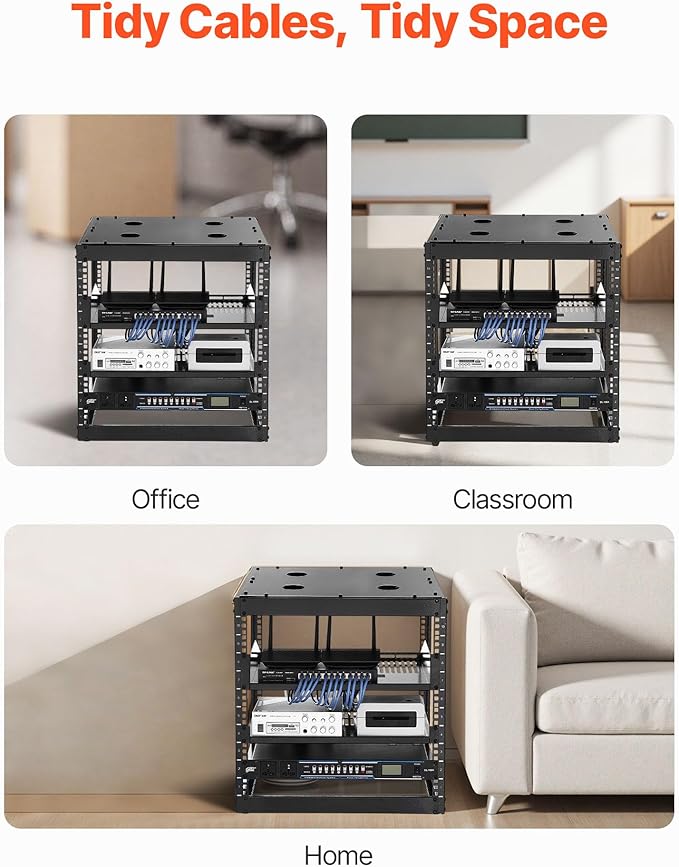 VEVOR 10U Server Rack, Open Frame Network Rack,4-Post Floor Standing or Wall Mounted, Includes 2PCS Vented 1U Rack Shelves & Mounting Hardware, Computer Wall Rack for 19" IT/AV Equipment