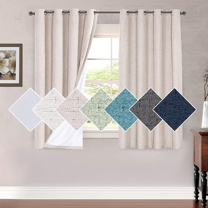 H.VERSAILTEX 100% Blackout Curtains for Bedroom 63 Inches Long Grommet Linen Face Full Light Blocking Curtain Drapes for Living Room Thermal Linen Look Curtains 2 Panels Set, 52" W x 63" L, Natural
