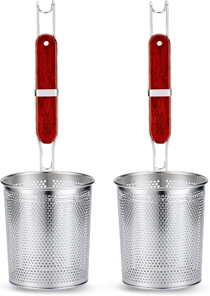 TENTA KITCHEN 2 Pieces Micro-Perforated Stainless Steel Pasta Strainer With handle,Food Dumpling Noodle Strainer,Straining Noodles Pasta Basket (Dia 4.7inch,12cm)
