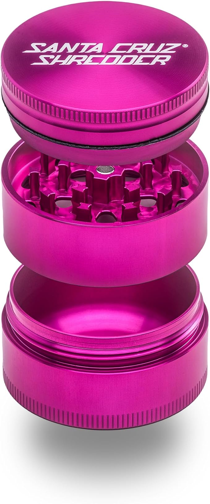 Santa Cruz Shredder Metal Spice Grinder Knurled Top for Stronger Grip 3-Piece Medium 2.2" (Pink)