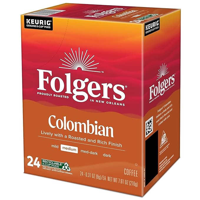 Folgers Lively Colombian K-Cup Single Cup for Keurig Brewers, 24 Count (Packaging May Vary)