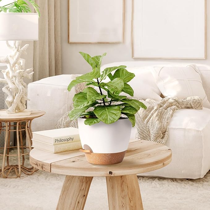 Plant Pots for Lazy People,5Pack 7/6.5/6/5.5/5 Inch, Plastic Self Watering Planter Pot for Houseplants,Succulent, African Violets,Snake Plants, Flowers and Cactus, White