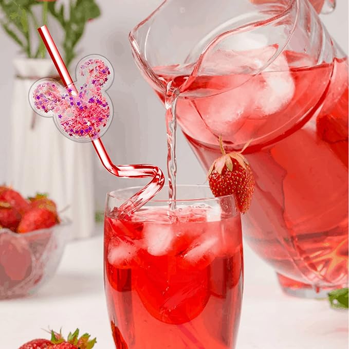 24Pcs Glitter Mouse Straws for Kids Birthday Party Favors Supplies Decorations Crazy Reusable Drinking Straws for Theme Birthday Oh Twodles Party