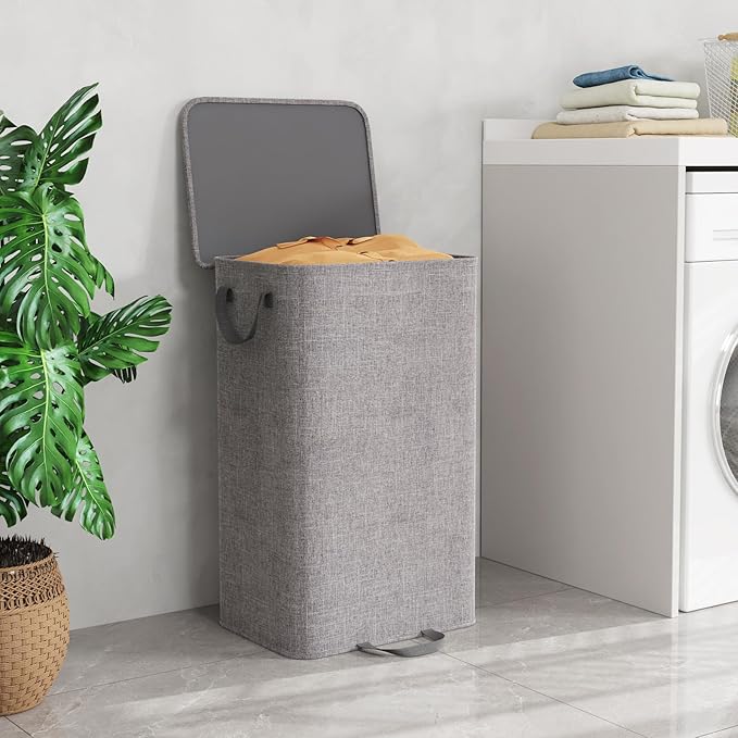 Lifewit Laundry Hamper with Lid and Removable Laundry Bag, Large Collapsible 1 Divider Dirty Clothes Basket with Handles for Bedroom, Laundry Room, Closet, Bathroom, College, 100L Gray