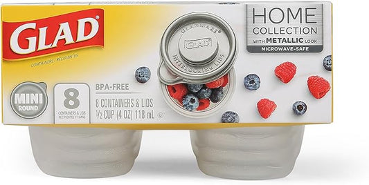 Glad GladWare Home Mini Round Food Storage Containers - Small Meal Container Holds up to 4 Ounces of Food - Lock Tight Seal, 8 Count - 12 Pack