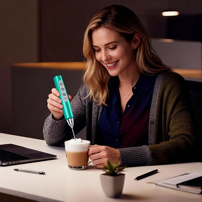 Milk Frother Handheld for Coffee, Electric Whisk 3 Speed Adjustable, Drink Mixer with Stainless 3 Whisks, Rechargeable Hand Frother Wand, Foam Maker for Latte Cappuccino Hot Chocolate Egg Green