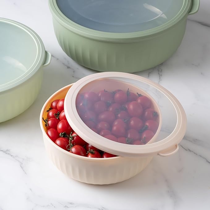 COOK WITH COLOR Prep Bowls with Lids- Wide and Deep Nesting Plastic Small Mixing Bowl Set with Lids, 12 Piece Set - Wide Bowls, Mint/Pink