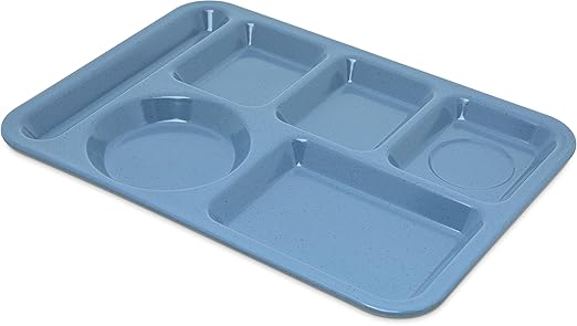 Carlisle FoodService Products Plastic Meal Tray Left-Handed Heavyweight Lunch Tray with 6-Compartments for Schools, Cafeterias, and Dining Halls, Melamine, 14 x 10 Inches, Sandshade