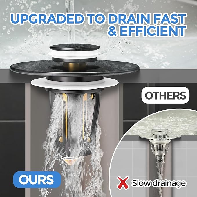 zaa Bathroom Sink Stopper - 2Pack Bathroom Sink Drain Strainer,Pop Up Bathroom Drain Stopper with Anti-Clogging Filter Basket,for 1.05~1.65 in U.S.Standard Basin Drain Holes,Black
