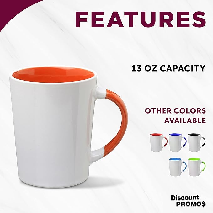 DISCOUNT PROMOS Ceramic Latte Coffee Mugs by Albany 13 oz. Set of 10, Bulk Pack - Perfect for Coffee, Tea, Espresso, Hot Cocoa, Other Beverages - Orange