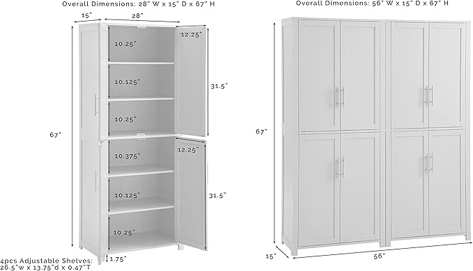 Crosley Furniture Savannah 2-Piece Pantry Storage Cabinet Set with Shelves, Kitchen, Dining, or Laundry Room, Gray