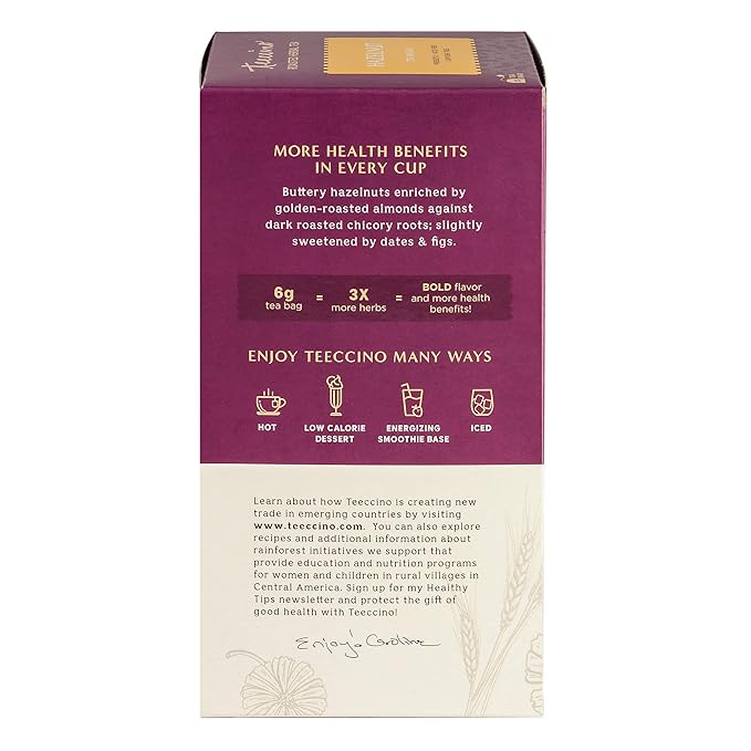 Teeccino Hazelnut Herbal Tea - Rich & Roasted Herbal Tea That’s Caffeine Free & Prebiotic for Natural Energy, 25 Tea Bags (Pack of 3)