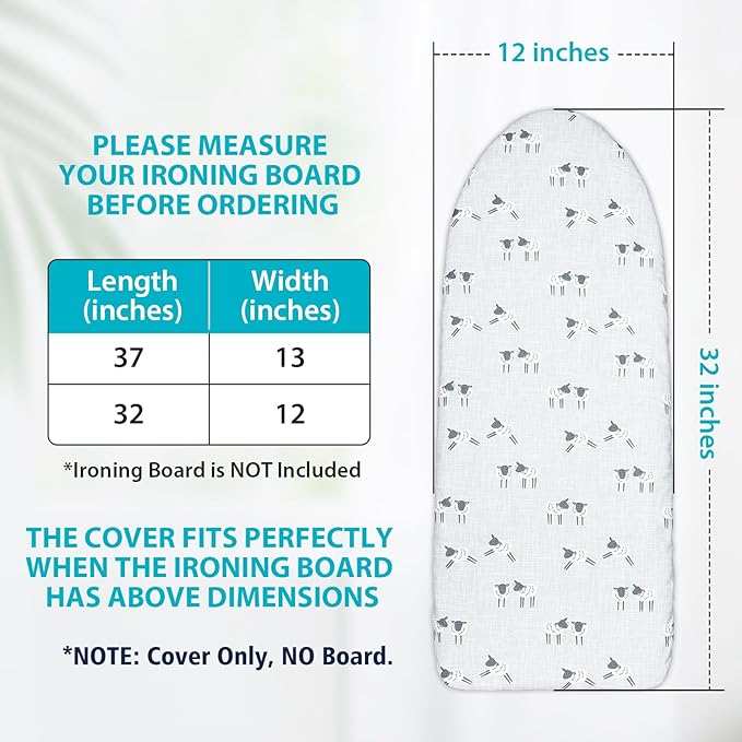 Seiritex Table Top Ironing Board Cover 12 x 32 inch, 3 Layers Small Iron Board Cover, Heat Reflective Thick Padding with Elasticized Edges (Gray Sheep)