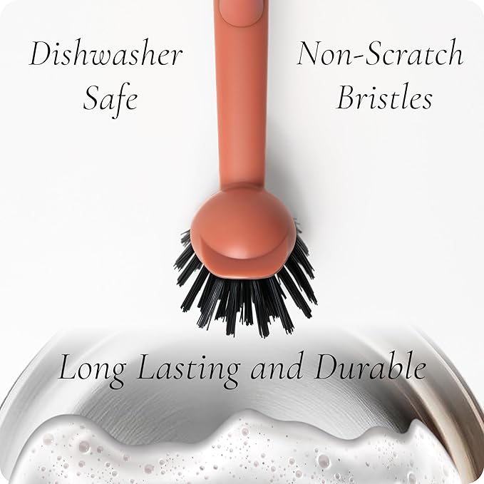 Earth & Mango Magnetic Dish Brush – Dish Scrubber with Built-in Scraper – Snaps to Sink, Dries Fast, Declutters Your Counter (Terracotta Clay)