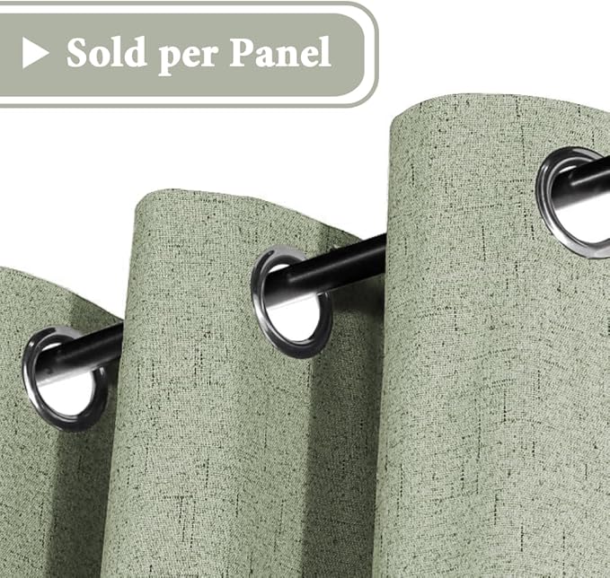 H.VERSAILTEX 100% Blackout Curtain for Bedroom 108 Inches Long Grommet Linen Face Full Light Blocking Curtain Drape for Living Room Thermal Insulated Linen Look Curtain 1 Panel, 52" W x 108" L, Sage