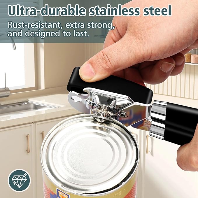 Multifunctional Heavy Duty Can Opener Manual Smooth Edge Can Opener and Bottle Openers with Magnet Durable Sharp Cutting Blade Comfortable Handle Big Effort-Saving Knob Kitchen Tool